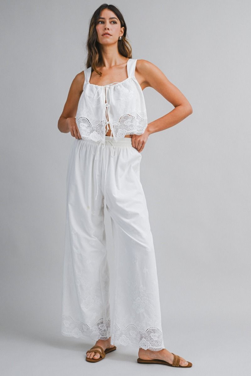 Mable Crochet Lace Scallop Crop Top and Pants Set