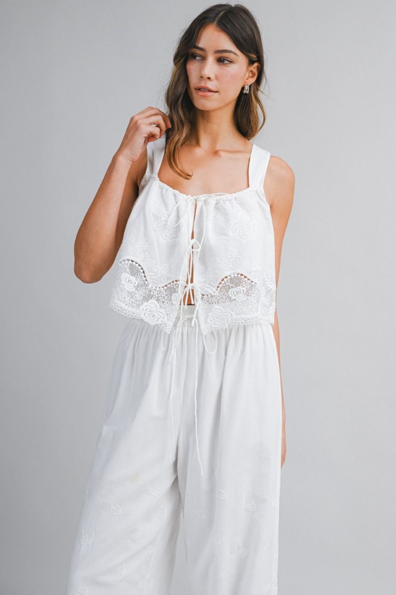 Mable Crochet Lace Scallop Crop Top and Pants Set