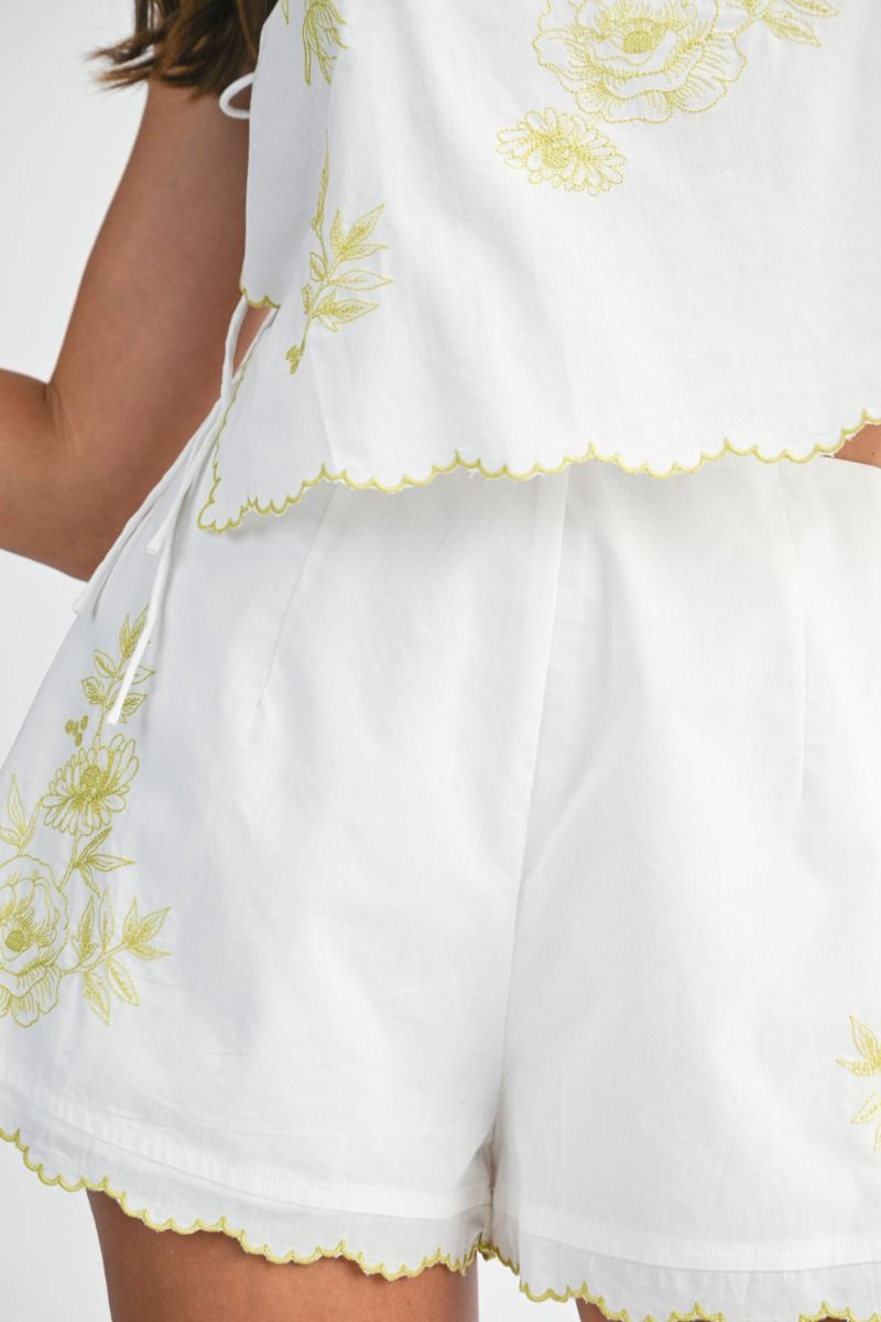 Mable Scarf Embroidered Crop Top And Shorts Set