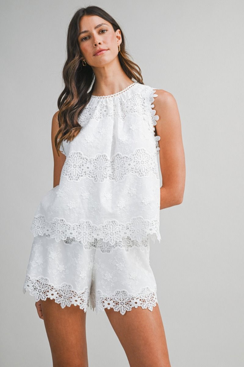 Mable Embroidery Sleeveless Top and Shorts Set