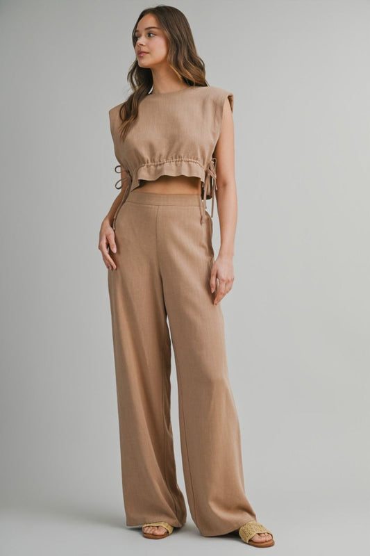 Mable Sleeveless Crop Top and Long Pants Set