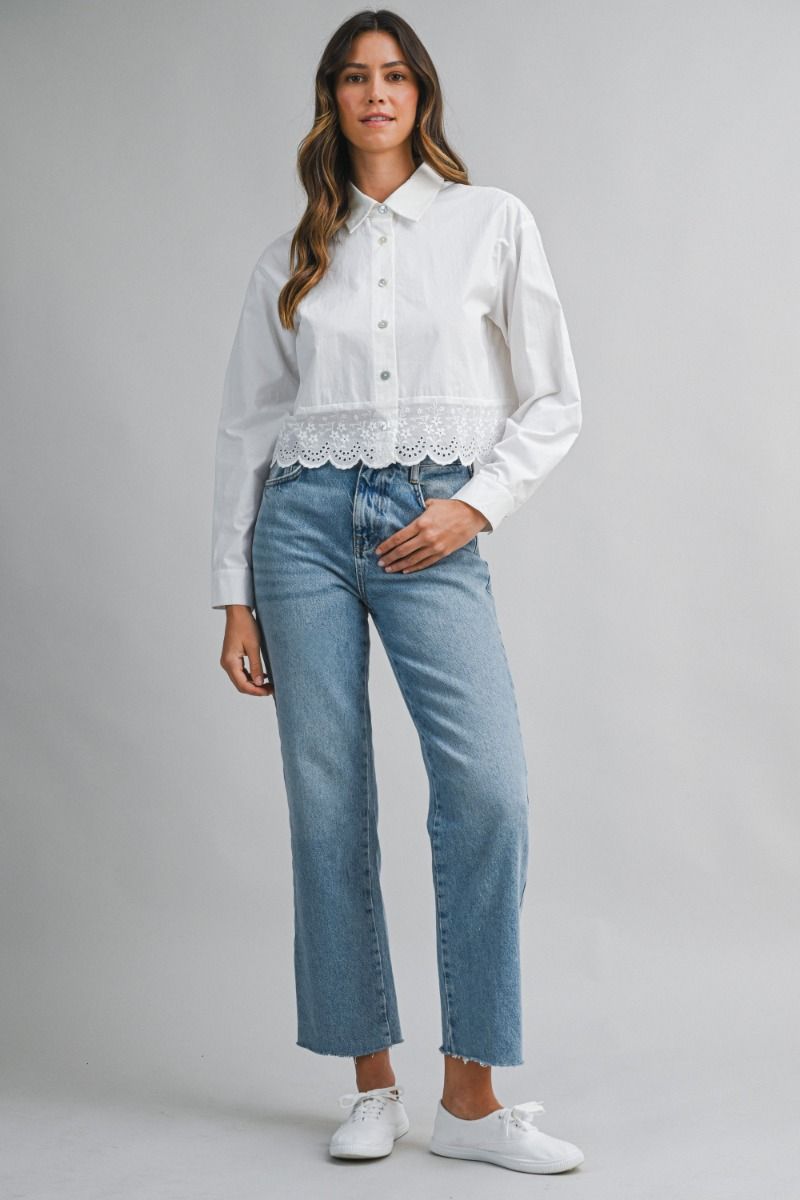 Mable Lace Trim Detail Poplin Shirt Top