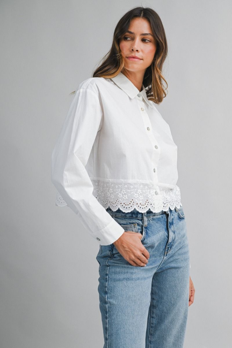 Mable Lace Trim Detail Poplin Shirt Top