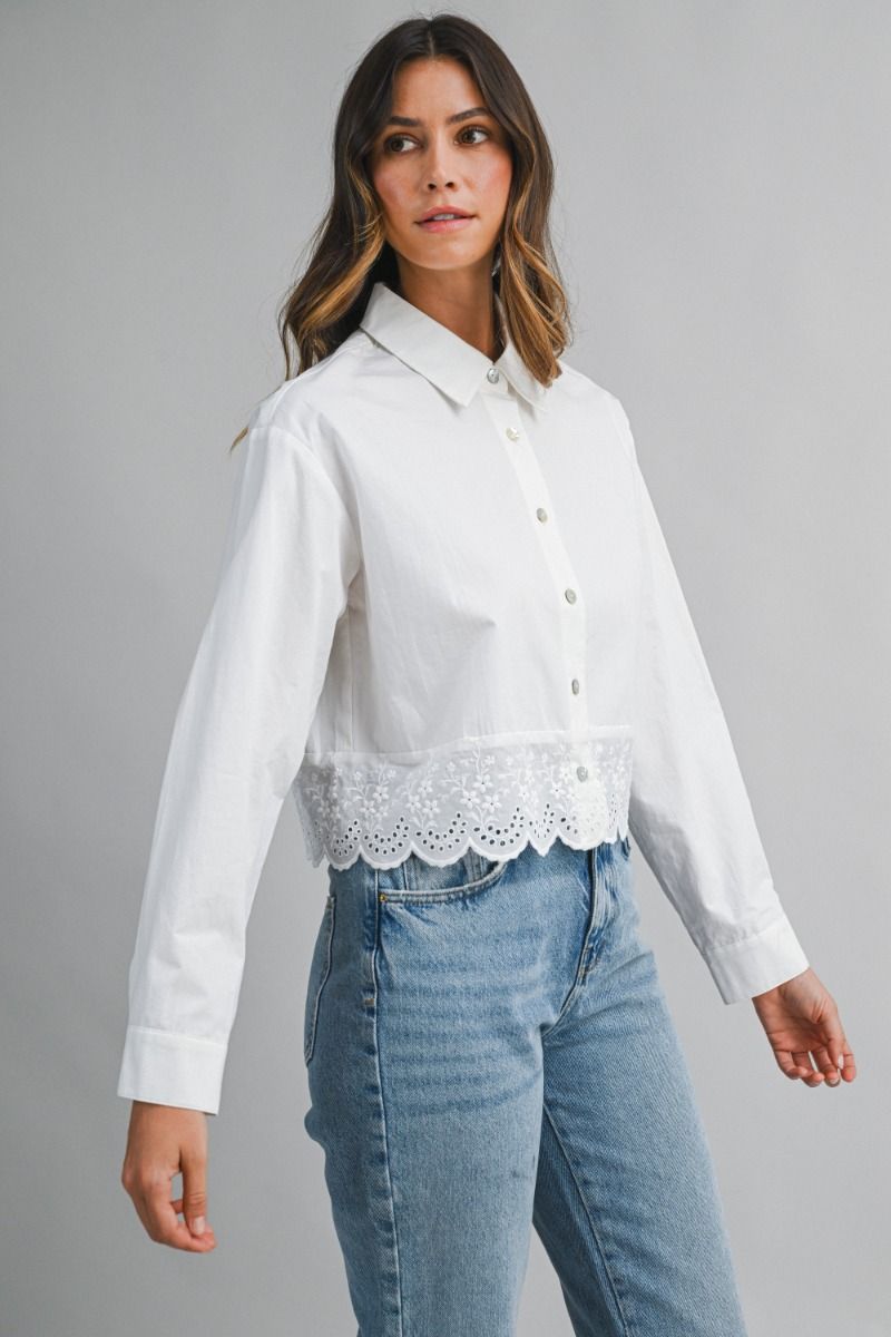 Mable Lace Trim Detail Poplin Shirt Top