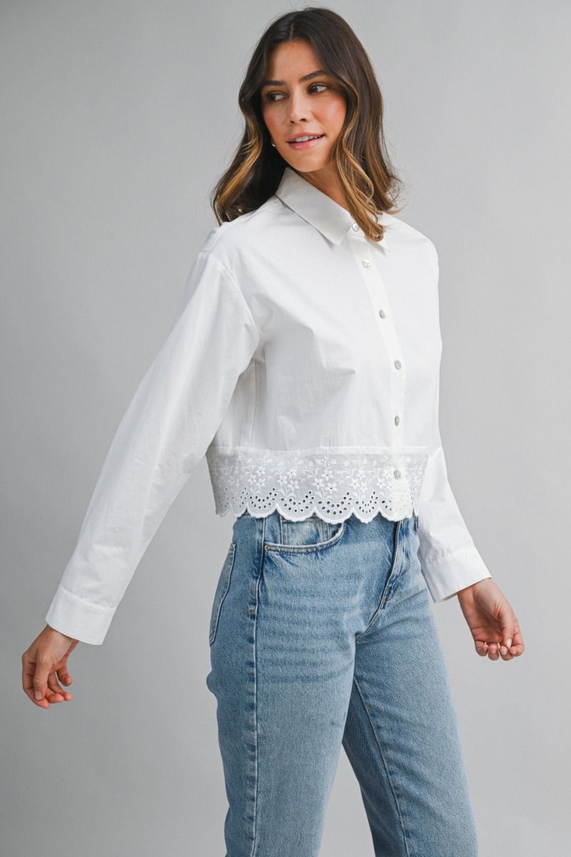 Mable Lace Trim Detail Poplin Shirt Top