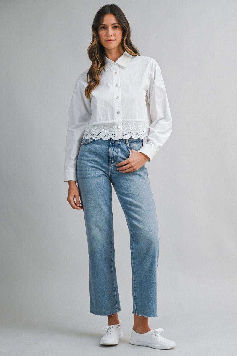 Mable Lace Trim Detail Poplin Shirt Top