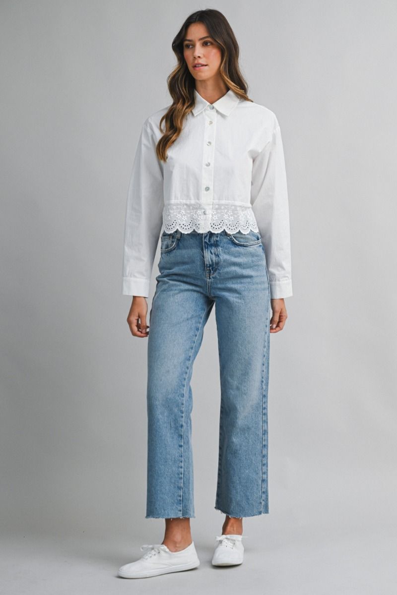 Mable Lace Trim Detail Poplin Shirt Top
