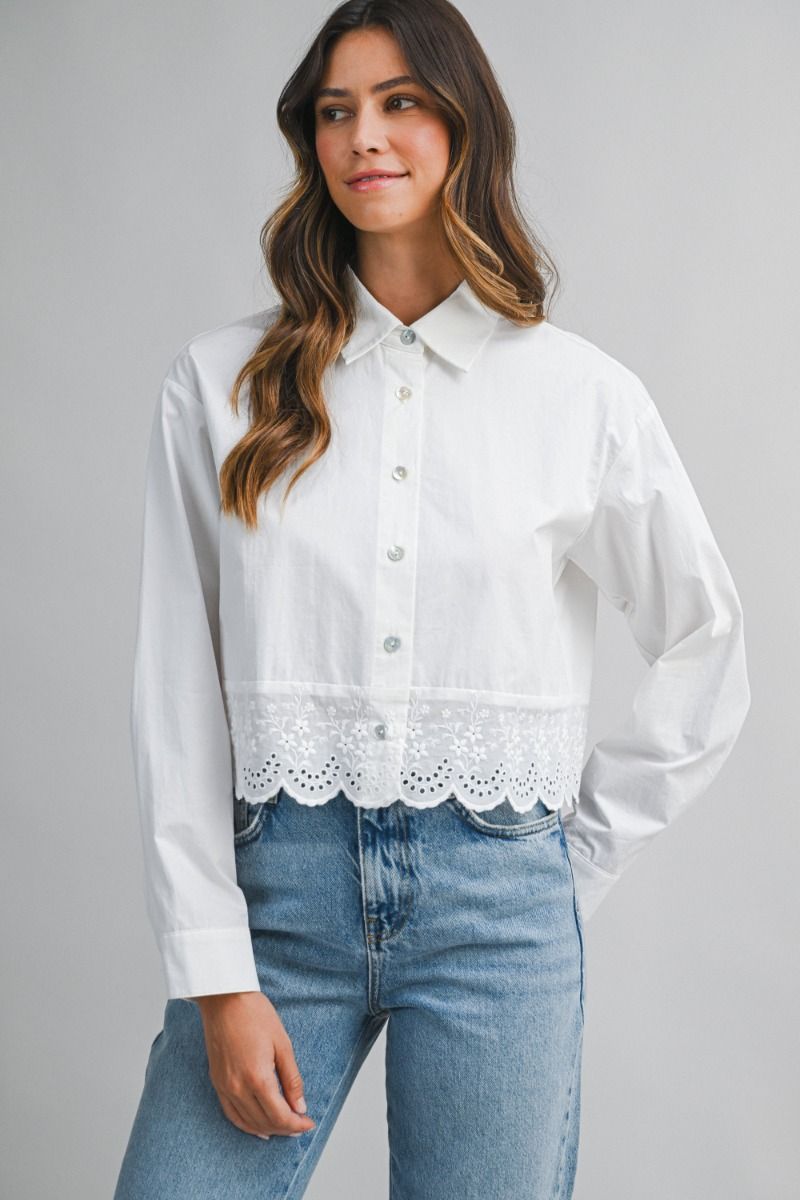 Mable Lace Trim Detail Poplin Shirt Top