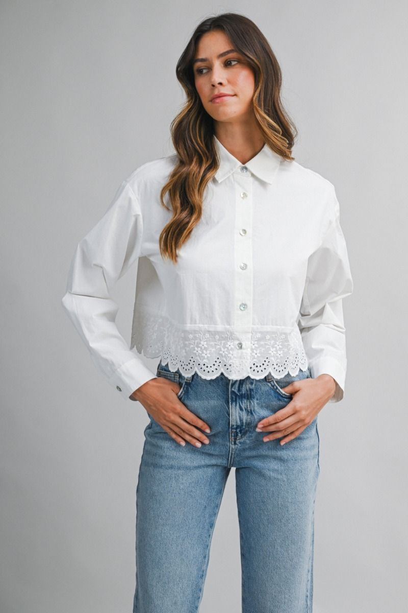 Mable Lace Trim Detail Poplin Shirt Top