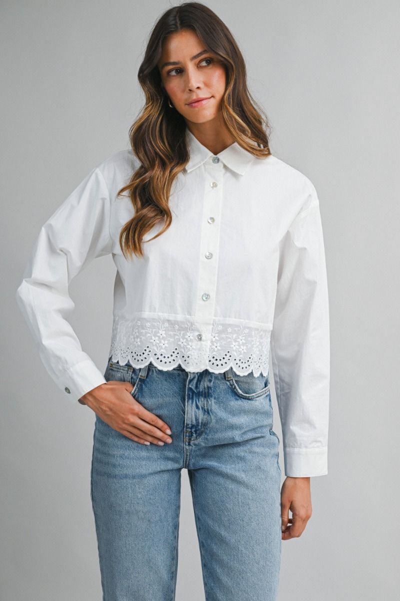 Mable Lace Trim Detail Poplin Shirt Top